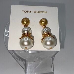 Tory Burch Gold and White Pearl Earrings